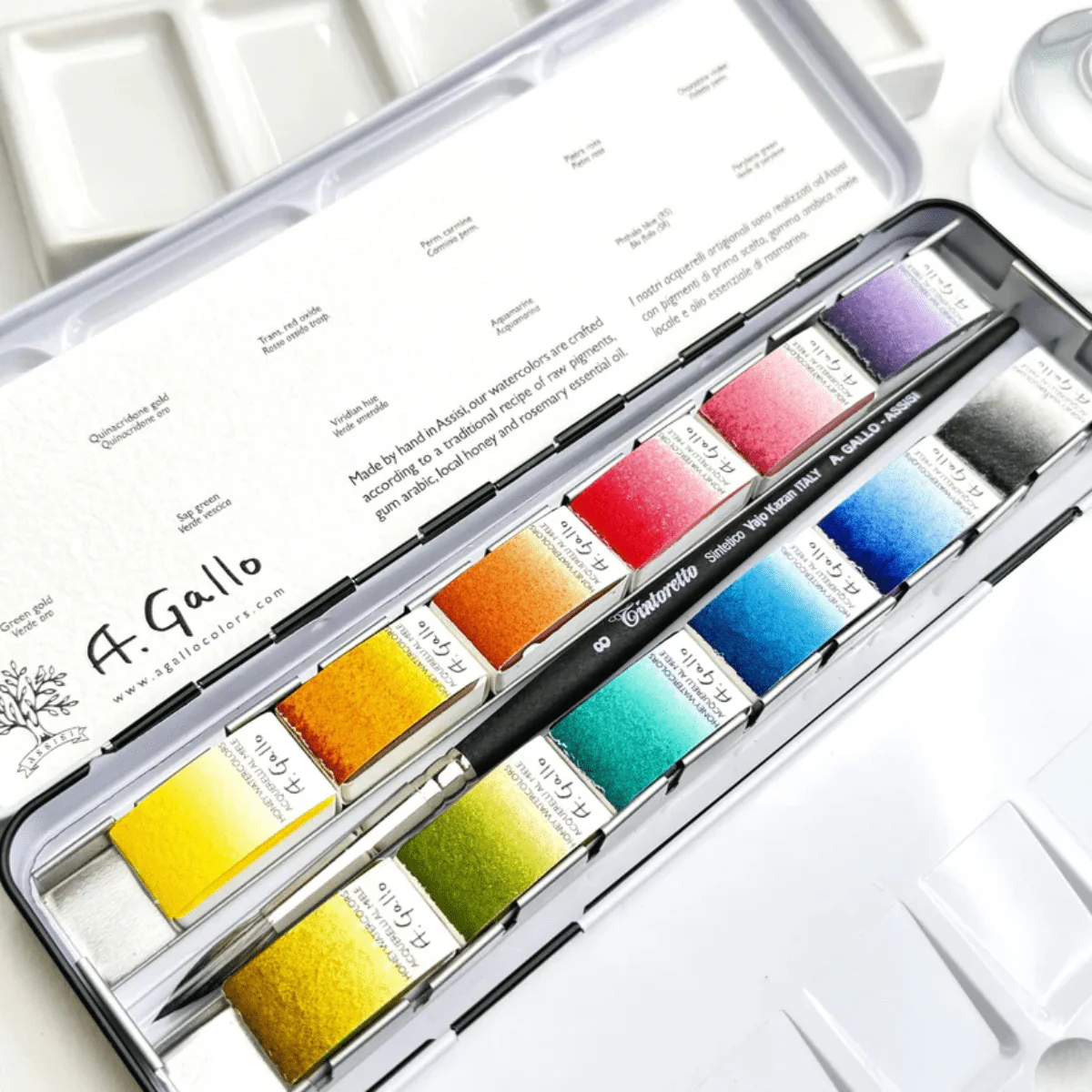 A. Gallo - Handmade Watercolours - Botanical Palette - Set of 12 Full Pans