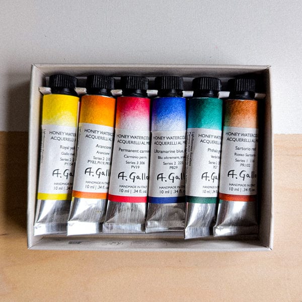 A. Gallo - Handmade Watercolours - Core Set - 6 Colours in 10mL Tubes