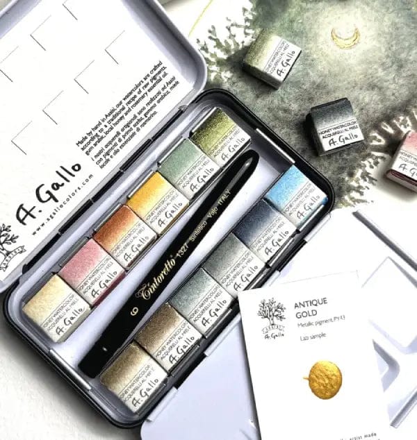 A. Gallo - Handmade Watercolours - Elements Palette - Set of 12 Half Pans