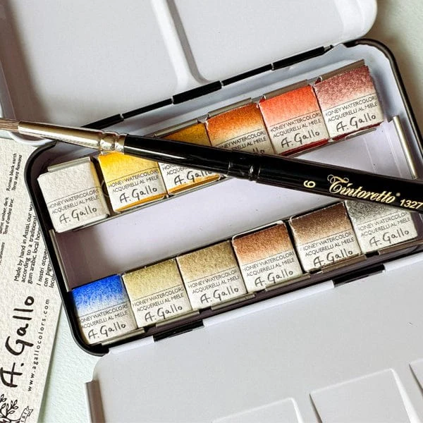 A. Gallo - Handmade Watercolours - Sinopia Palette - Set of 12 Half Pans