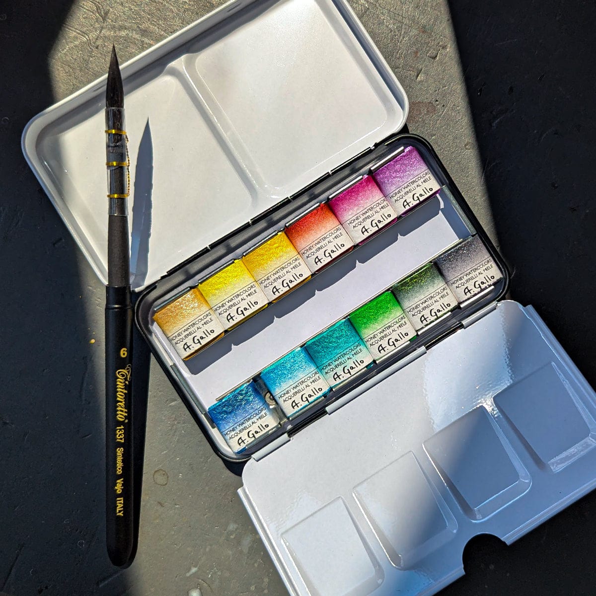 A. Gallo - Handmade Watercolours - Soft Iridescent Palette - Set of 12 Half Pans