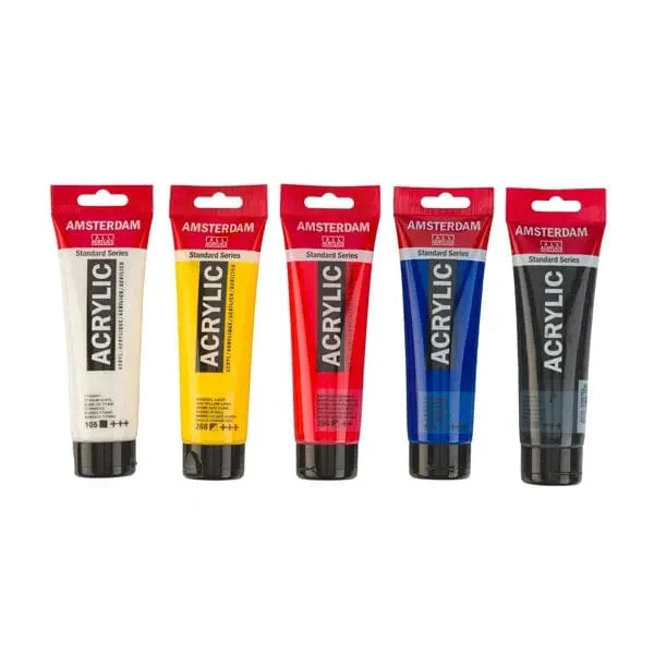 Amsterdam  Acrylic Paint Set - Primary Colours - 5 x 120mL Tubes - Image 2