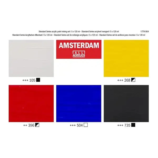Amsterdam  Acrylic Paint Set - Primary Colours - 5 x 120mL Tubes - Image 3