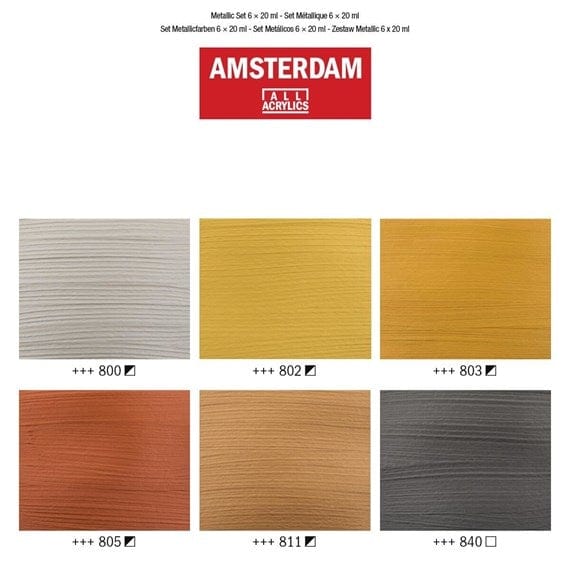 Amsterdam - Acrylic Paint Set - 6 Metallic Colours - 6 x 20mL Tubes - Image 2