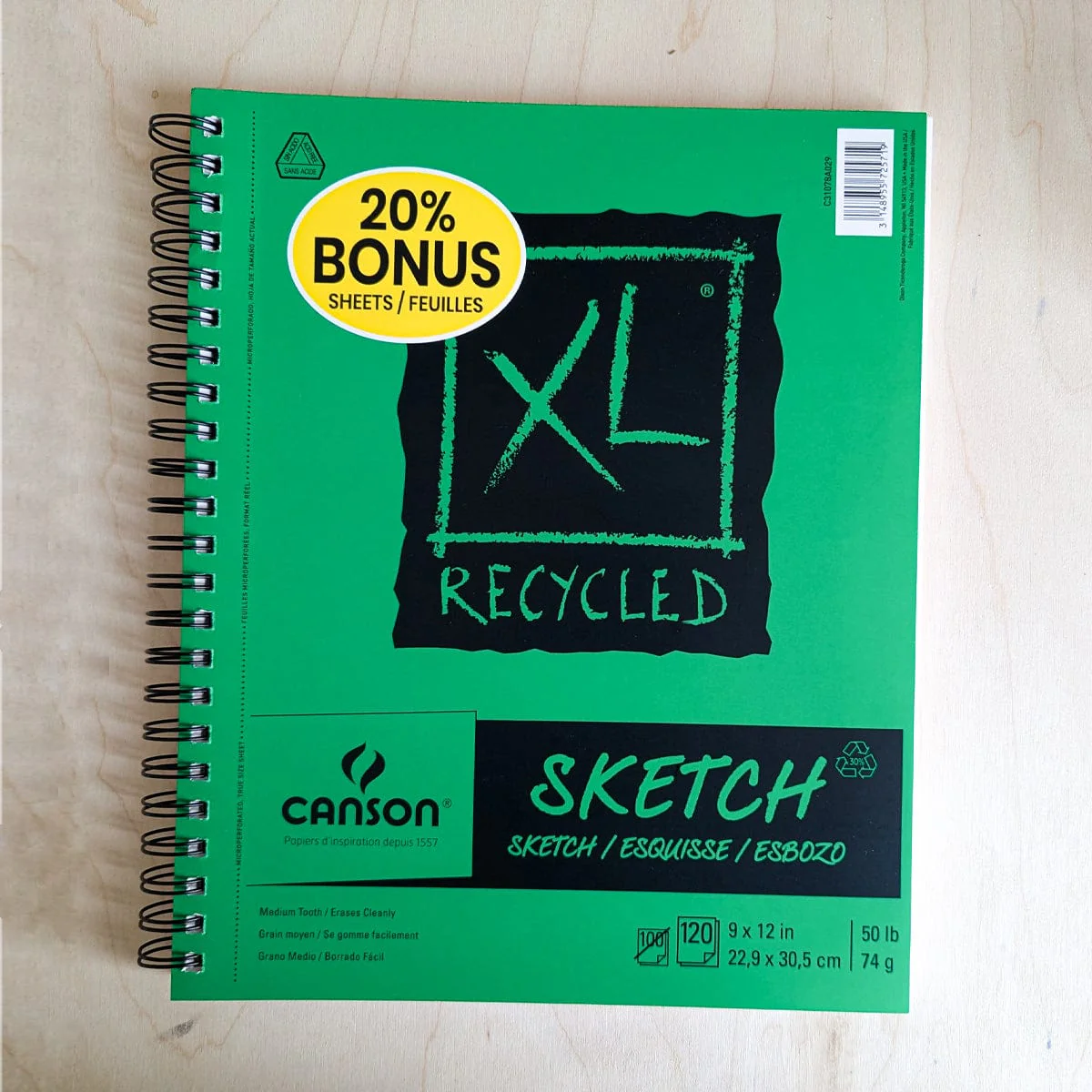 Canson - XL - Bonus Size Recycled Sketch Pad - Side Coil - 9x12"