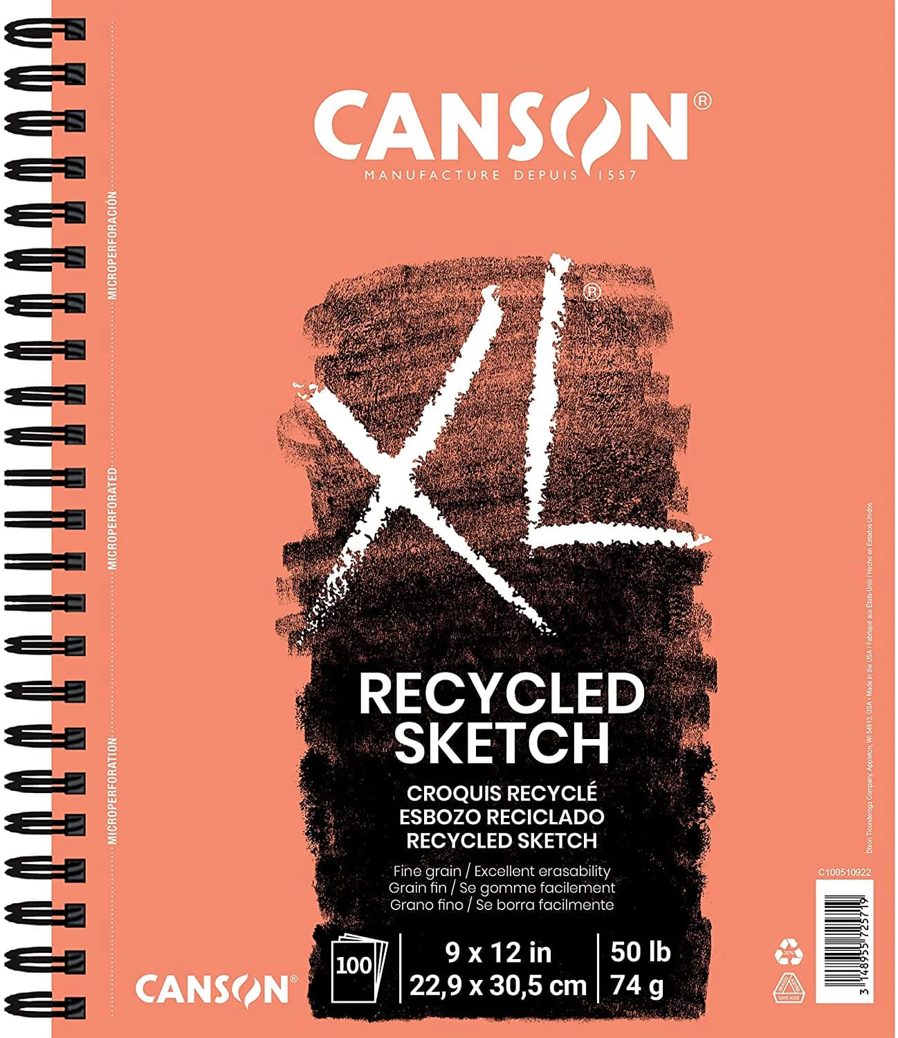 Canson - XL - Recycled Sketch Pad - Side Coil - 9x12"