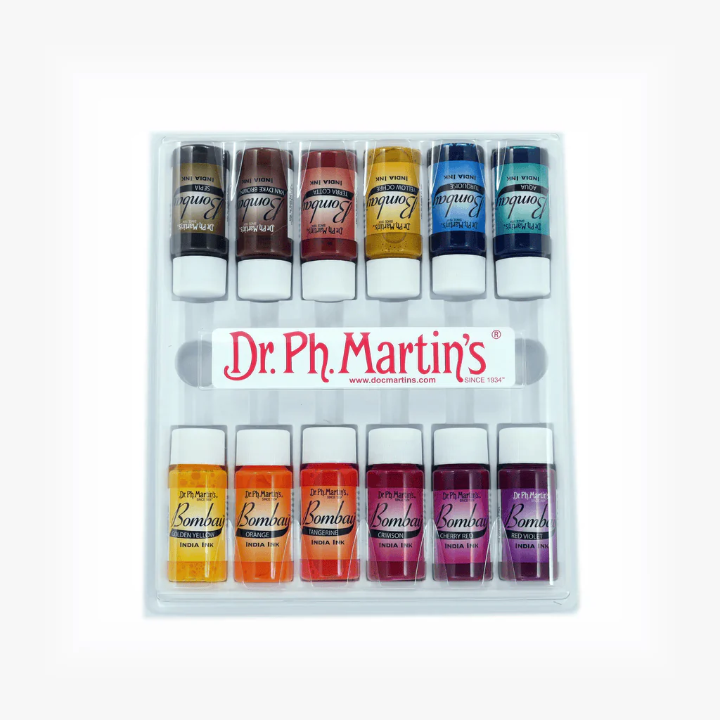Dr. Ph. Martin's - Bombay India Ink - Set of 12 Colour - 1/2oz Bottles - Set #2