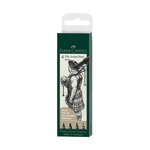 Faber-Castell - Pitt Artist Pens - Set of 4 - Black - 1.5, C, B, FM