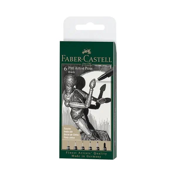 Faber-Castell - Pitt Artist Pens - Set of 6 - Black - XXS,XS,S,F,M,1.5