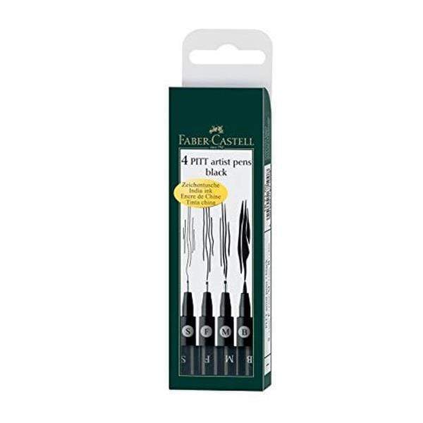 Faber-Castell - Pitt Artist Pens - Set of 4  - Black - 0.3, 0.5, 0.7, B