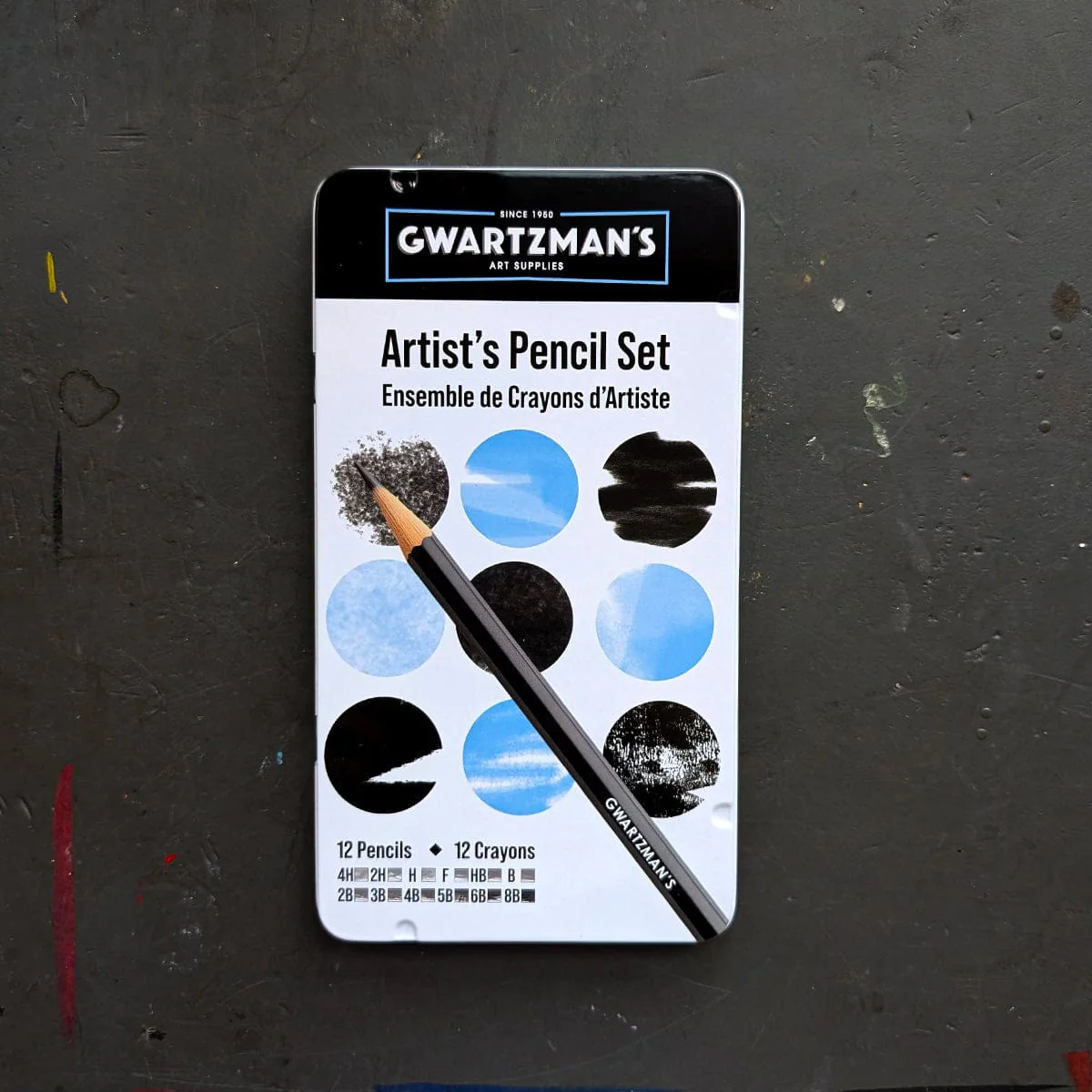 Gwartzman's - Artist's Pencil Set - Metal Tin of 12 Grades 4H-8B