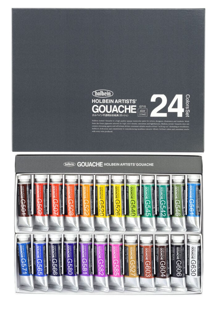 Holbein - Artists' Gouache - Set of 24 Colours - 15mL Tubes