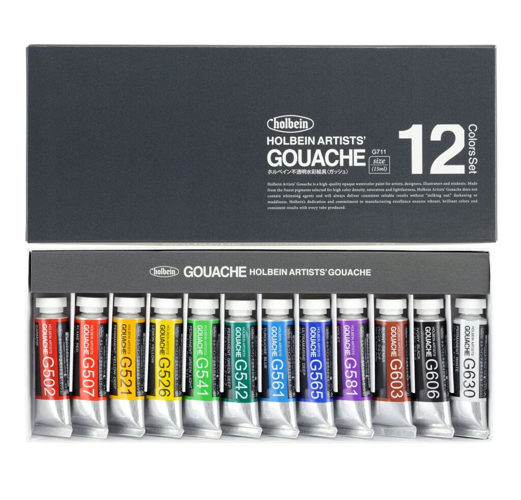 Holbein - Artists' Gouache - Set of 12 Colours - 15mL Tubes