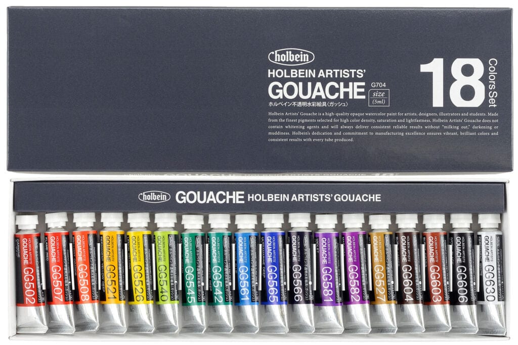 Holbein - Artists' Gouache - Set of 18 Colours - 5mL Tubes