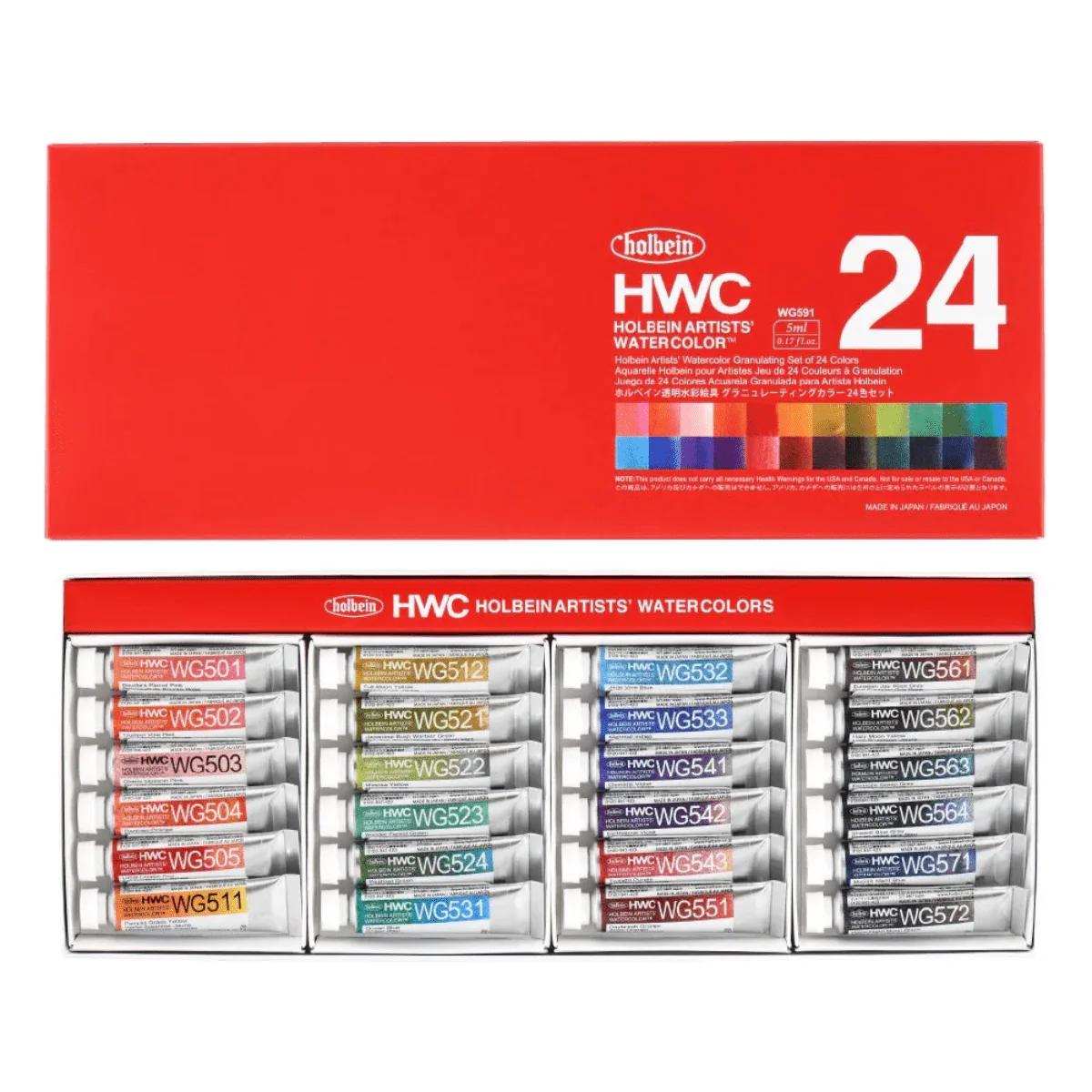 Holbein - Artists' Granulating Watercolour - Set of 24 Colours - 5mL Tubes