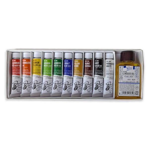 Holbein - DUO Aqua Oil - Water Soluble Oil Colours - 10 Colour Compact Set + Linseed Oil