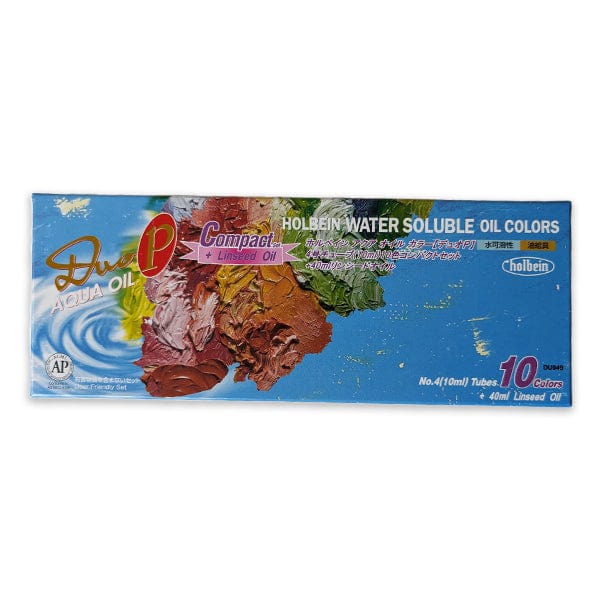 Holbein - DUO Aqua Oil - Water Soluble Oil Colours - 10 Colour Compact Set + Linseed Oil - Image 2