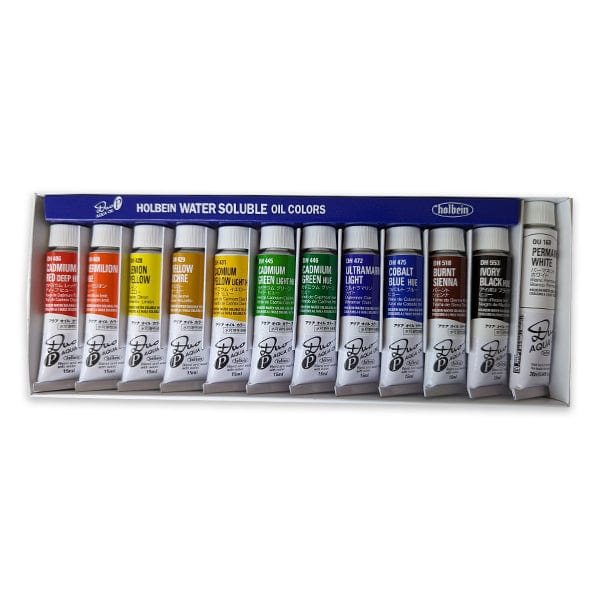 Holbein - DUO Aqua Oil - Water Soluble Oil Colours - 12 Colour Basic Set