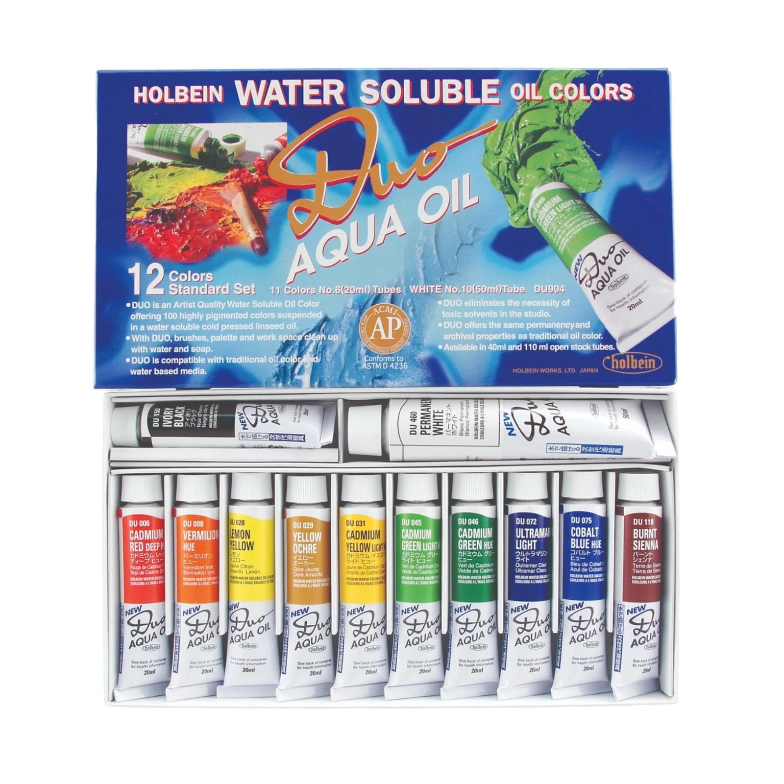Holbein - DUO Aqua Oil - Water Soluble Oil Colours - 12 Colour Set