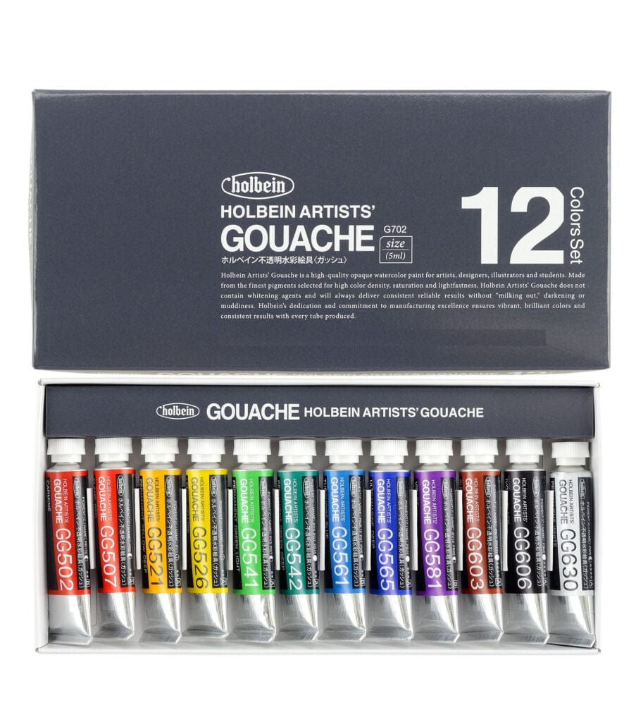 Holbein - Artists' Gouache - Set of 12 Colours - 5mL Tubes
