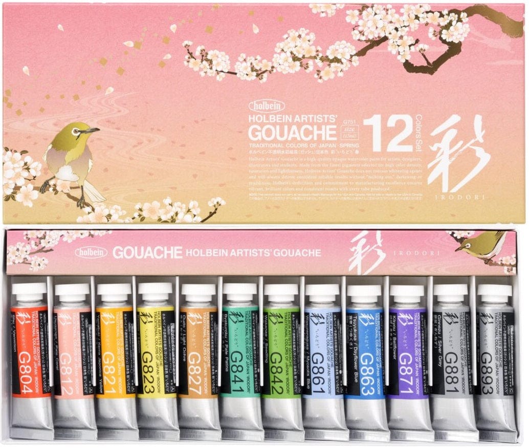 Holbein - Irodori Artists' Gouache - Set of 12 Colours - 15mL Tubes - Spring Set
