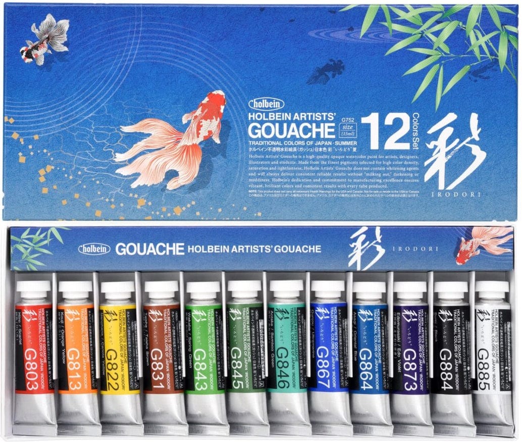 Holbein - Irodori Artists' Gouache - Set of 12 Colours - 15mL Tubes - Summer Set
