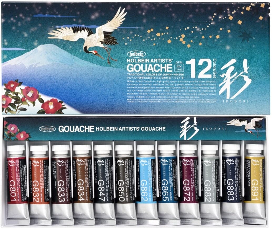 Holbein - Irodori Artists' Gouache - Set of 12 Colours - 15mL Tubes - Winter Set