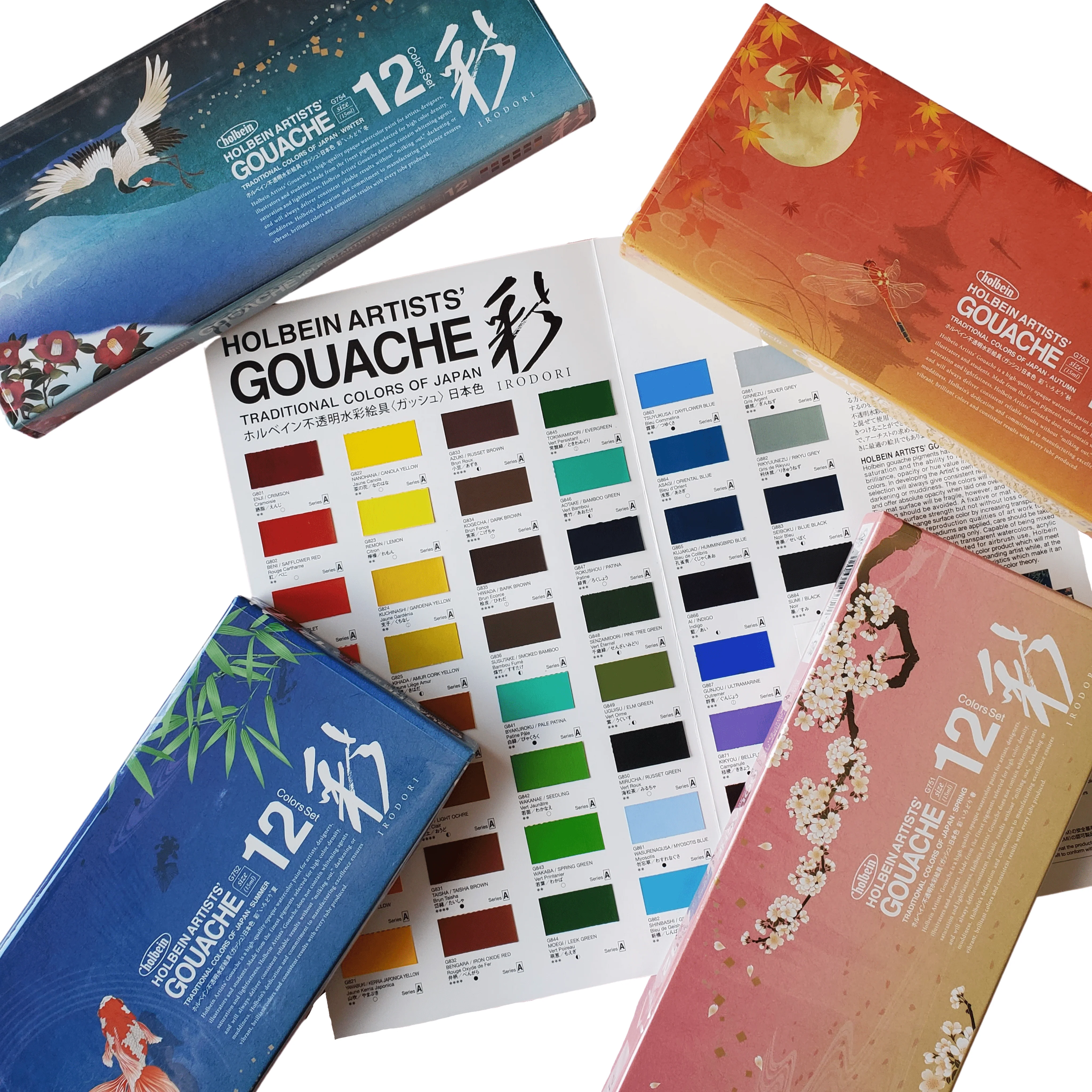 Holbein - Irodori Artists' Gouache - Set of 12 Colours - 15mL Tubes - Winter Set - Image 2