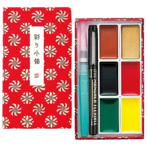 Kuretake - Gansai Tambi - Little Red Box  Watercolour Gift Set - 6 Colours