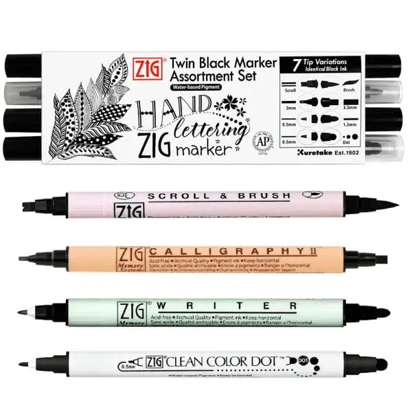 Kuretake - ZIG - Twin Black Marker Assortment Set