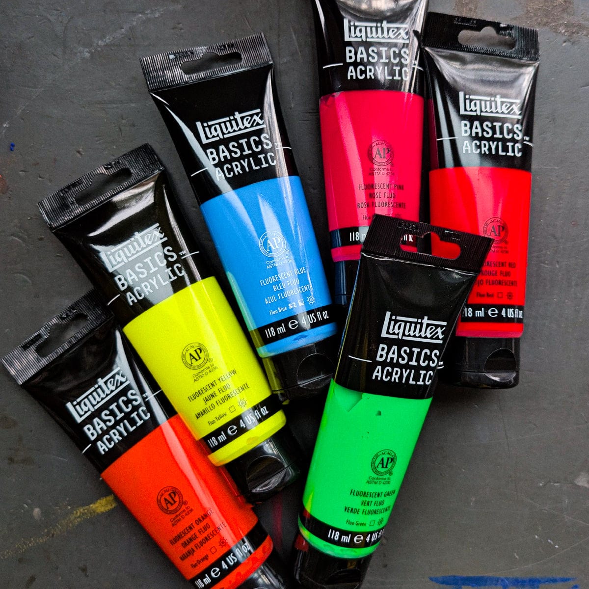 Liquitex Basics Acrylic Colours - Fluorescents - Set of 6 x 118mL Tubes