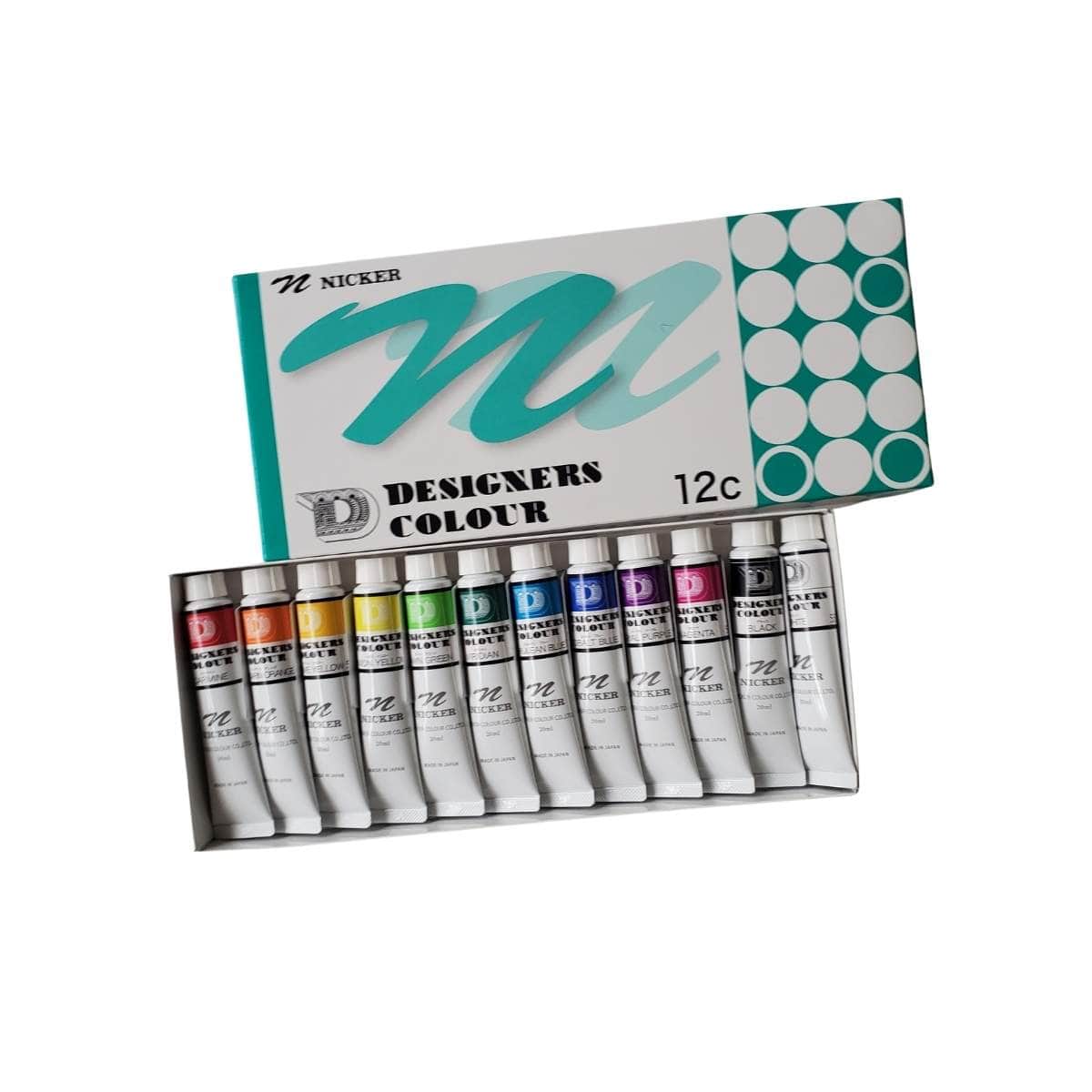 Nicker - Designers Colour Gouache - Set of 12 Colours - 20mL Tubes