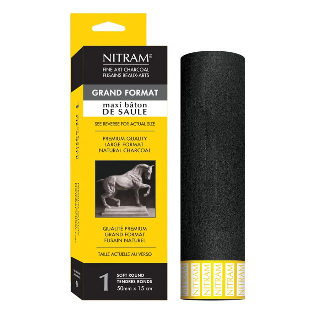 Nitram - Fine Art Charcoal - Maxi Bâton de Saule - 50mm Soft Round - 1 Pieces