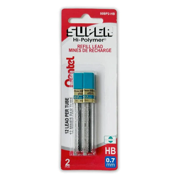 Pentel - Hi-Polymer SUPER - 0.7mm HB Lead - 2x12 Pieces