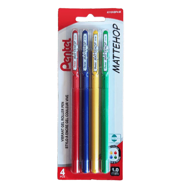 Pentel - MATTEHOP - Vibrant Gel Roller Pens - Set of 4 Colours