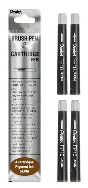 Pentel - Pocket Brush Pen - Pack of 4 Refills - Sepia Ink