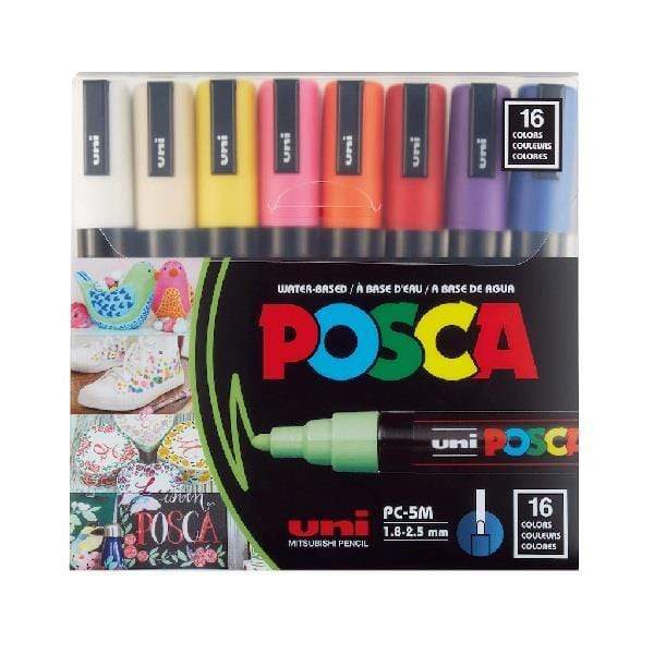 Uni - Posca - Paint Marker Set - 16 Pieces - Basic Colours - Medium Tip - PC-5M