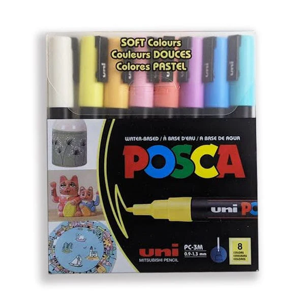 Uni - Posca - Paint Markers Set - 8 Pieces - Soft Colours - Fine Tip - PC-3M