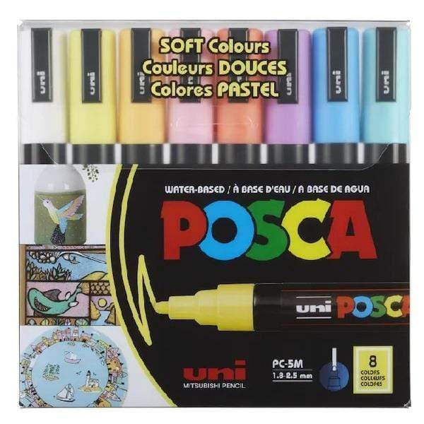 Uni - Posca - Paint Markers Set - 8 Pieces - Soft Colours - Medium Tip - PC-5M