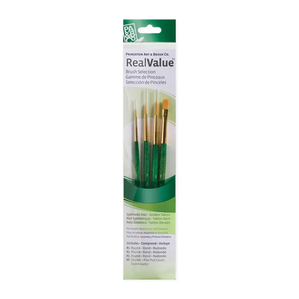 Princeton - Real Value - Short Handle Gold Taklon Brush Set - 4 Pack