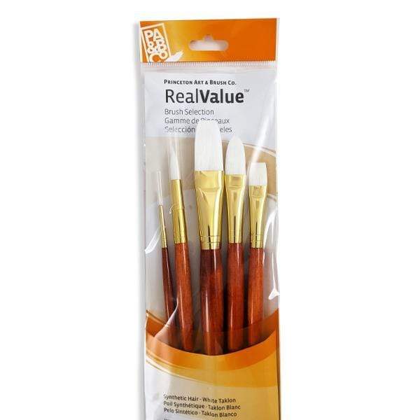 Princeton - Real Value - Long Handle White Taklon Brush Set - 5 Pack