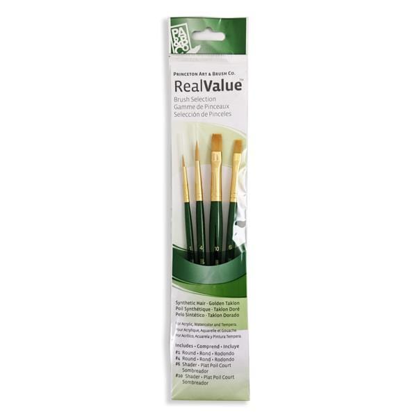Princeton - Real Value - Short Handle Gold Taklon Brush Set - 4 Pack