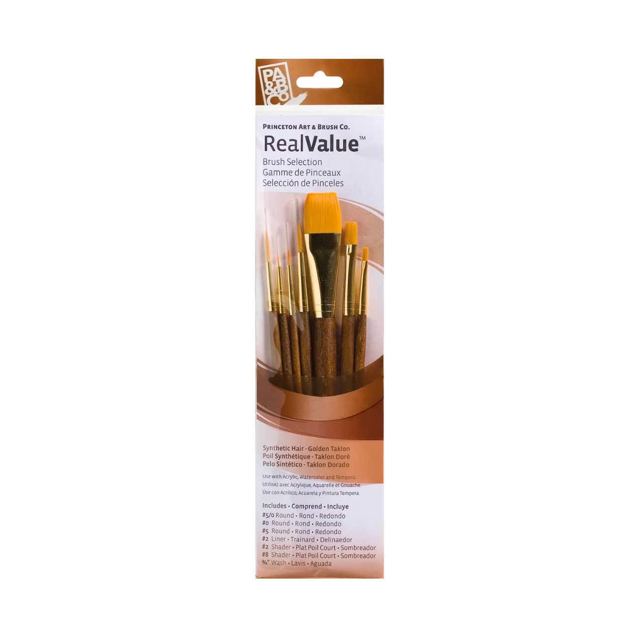Princeton - Real Value - Short Handle Gold Taklon Brush Set - 7 Pack