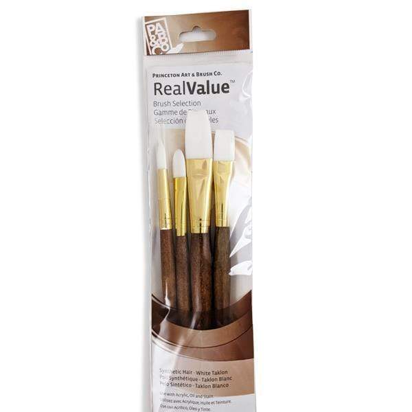 Princeton - Real Value - Long Handle White Taklon Brush Set - 4 Pack