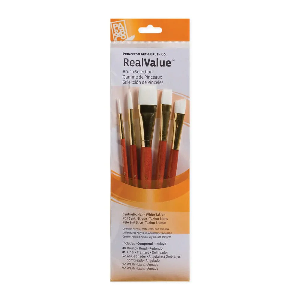 Princeton - Real Value - Short Handle White Taklon Brush Set - 5 Pack