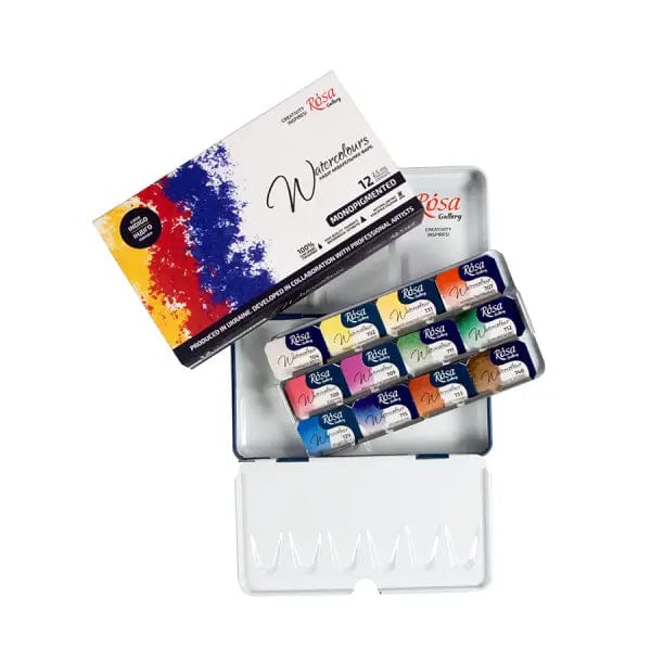 ROSA Gallery - Professional Watercolours - Monopigmented Palette - 12 Colour Travel Set