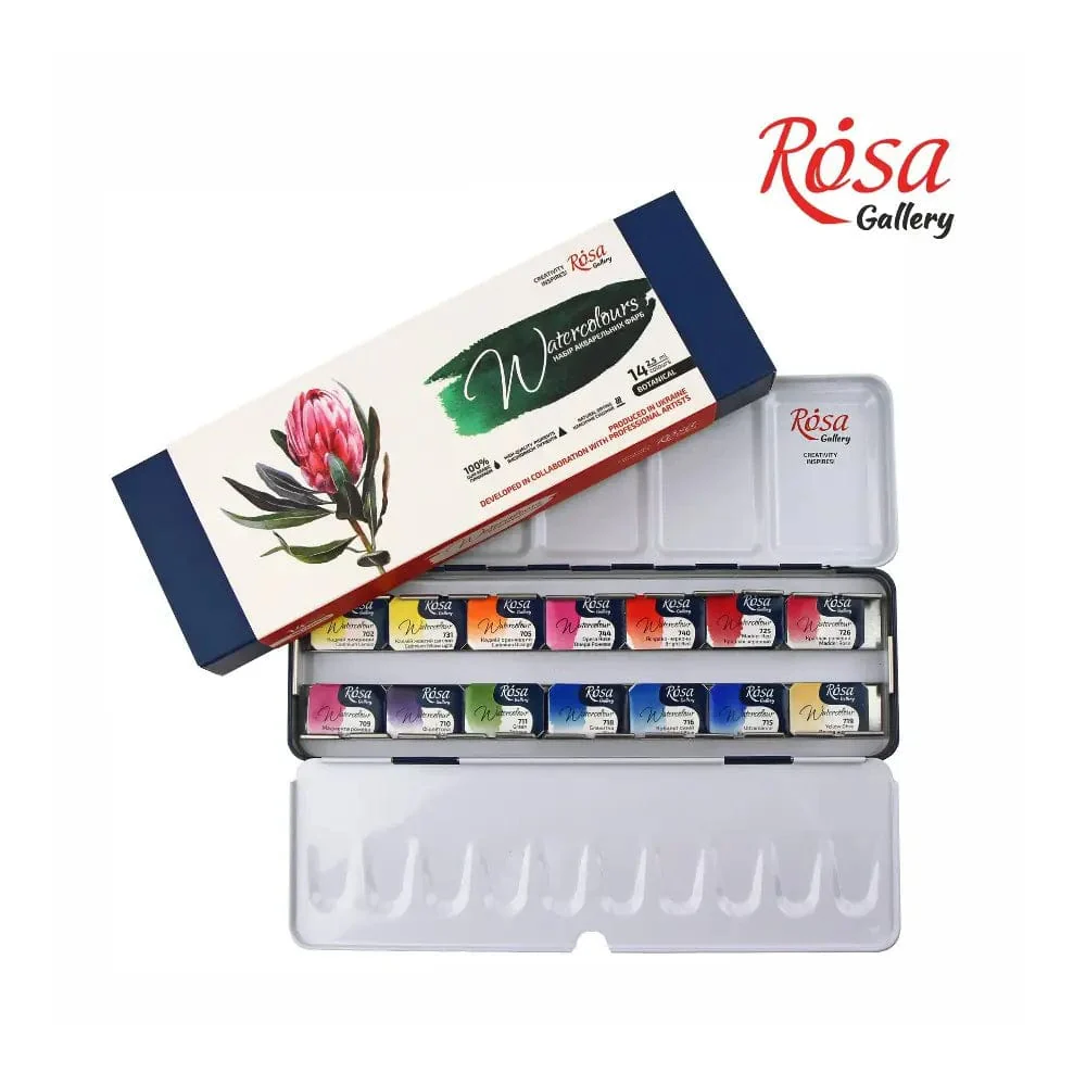 ROSA Gallery - Professional Watercolours - Botanical Palette - 14 Colour Travel Set