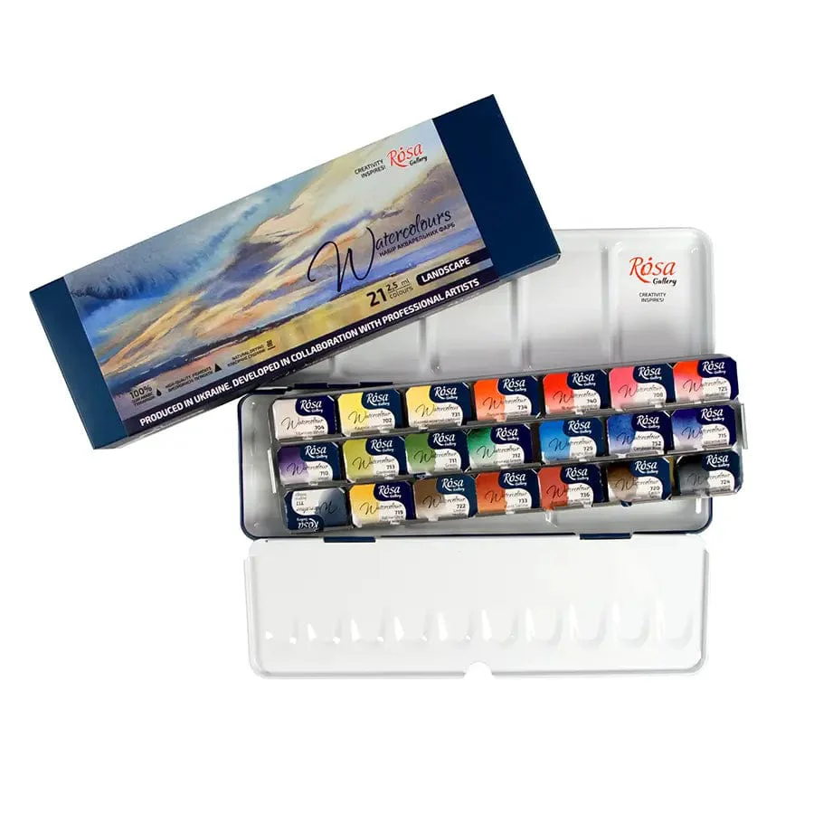ROSA Gallery - Professional Watercolours - Landscape Palette - 21 Colour Travel Set