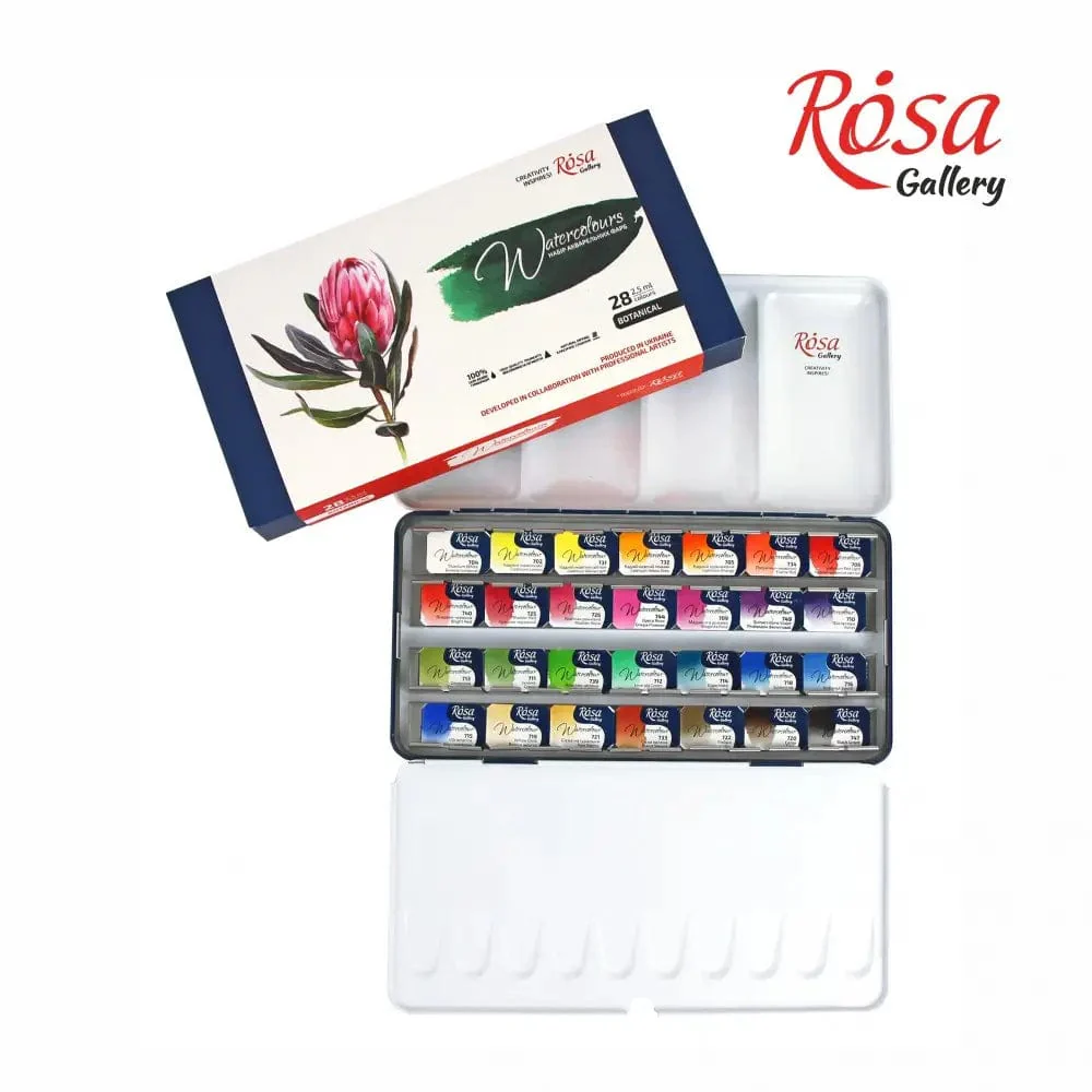 ROSA Gallery - Professional Watercolours - Botanical Palette - 28 Colour Travel Set