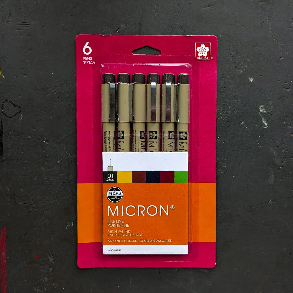 Sakura - Pigma Micron Fineliner Pens - Set of 6 Colours - Size 01 Nibs